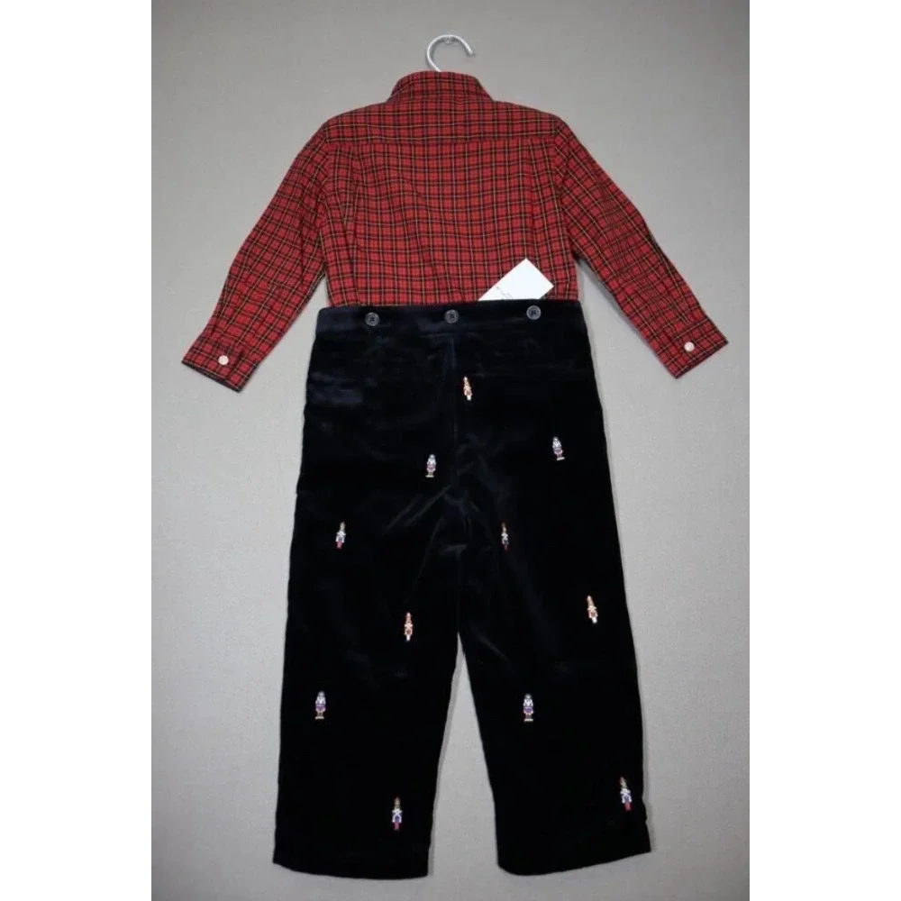 Polo Ralph Lauren Boys Plaid-Print Shirt & Embroidered Velvet Pants Set Size 18M